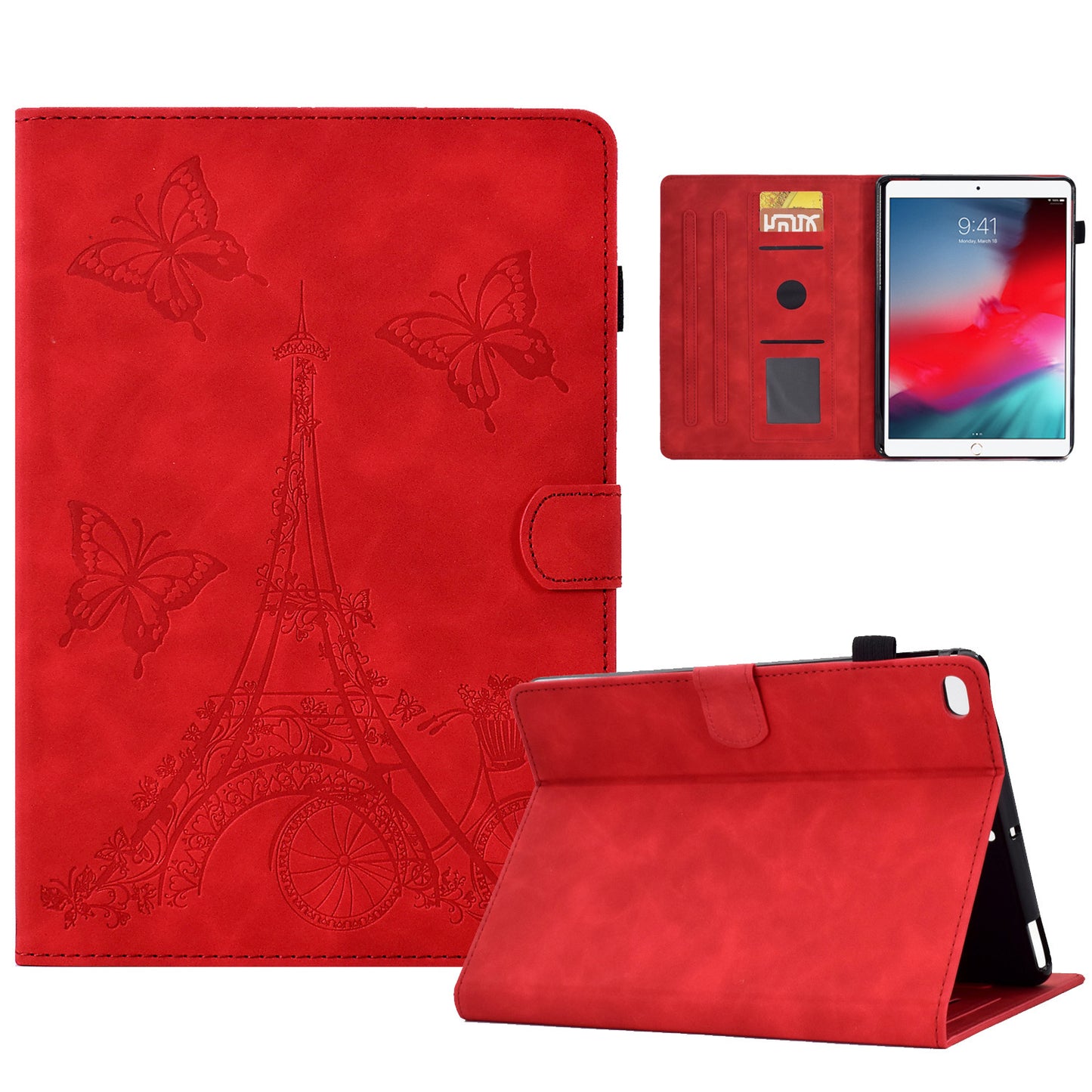 For iPad 10.2 (2021) / (2020) / (2019) / iPad Air 10.5 inch (2019) / iPad Pro 10.5-inch (2017) Microfiber Leather Stand Case Tower Bike Butterfly Pattern Imprinted Card Holder Tablet Cover