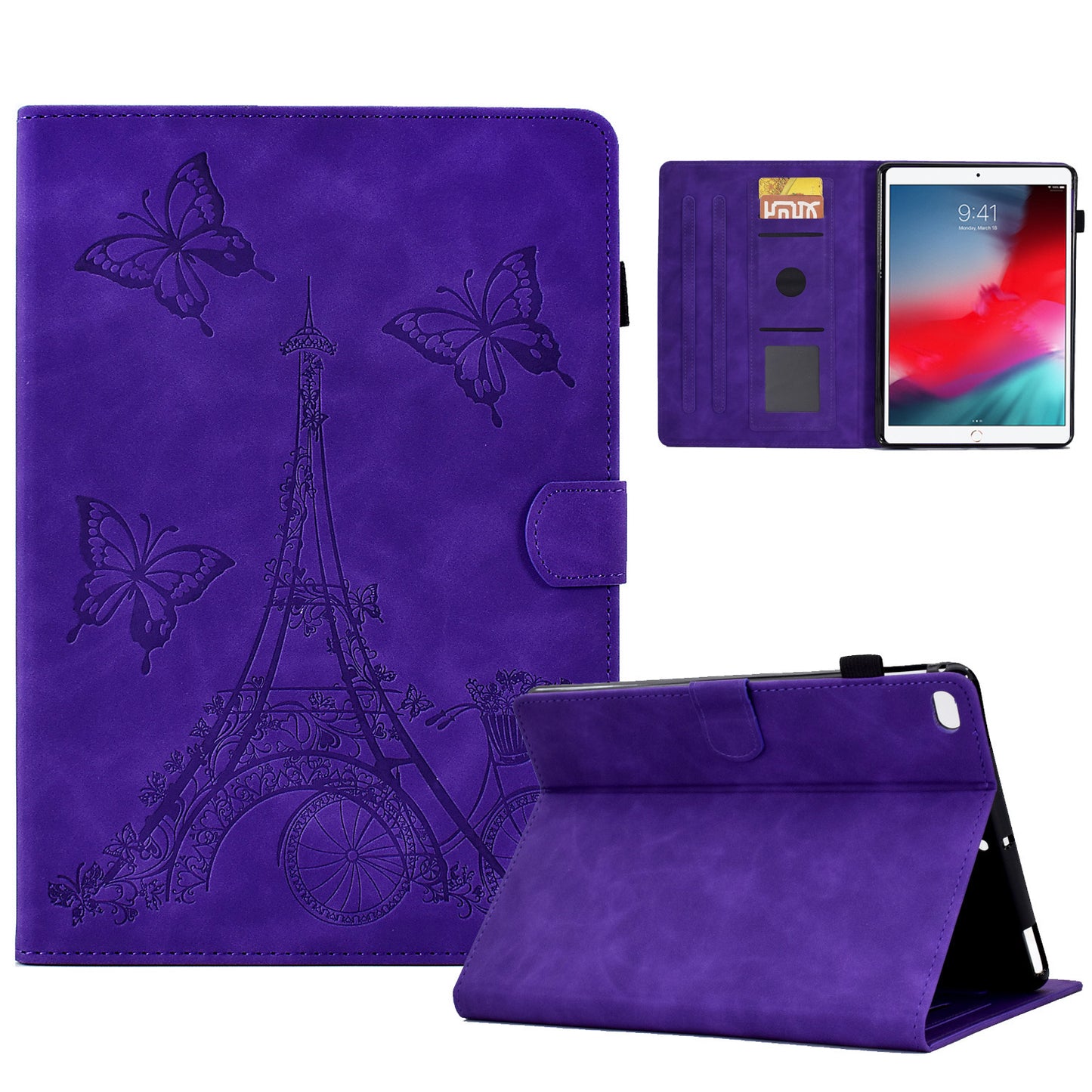 For iPad 10.2 (2021) / (2020) / (2019) / iPad Air 10.5 inch (2019) / iPad Pro 10.5-inch (2017) Microfiber Leather Stand Case Tower Bike Butterfly Pattern Imprinted Card Holder Tablet Cover