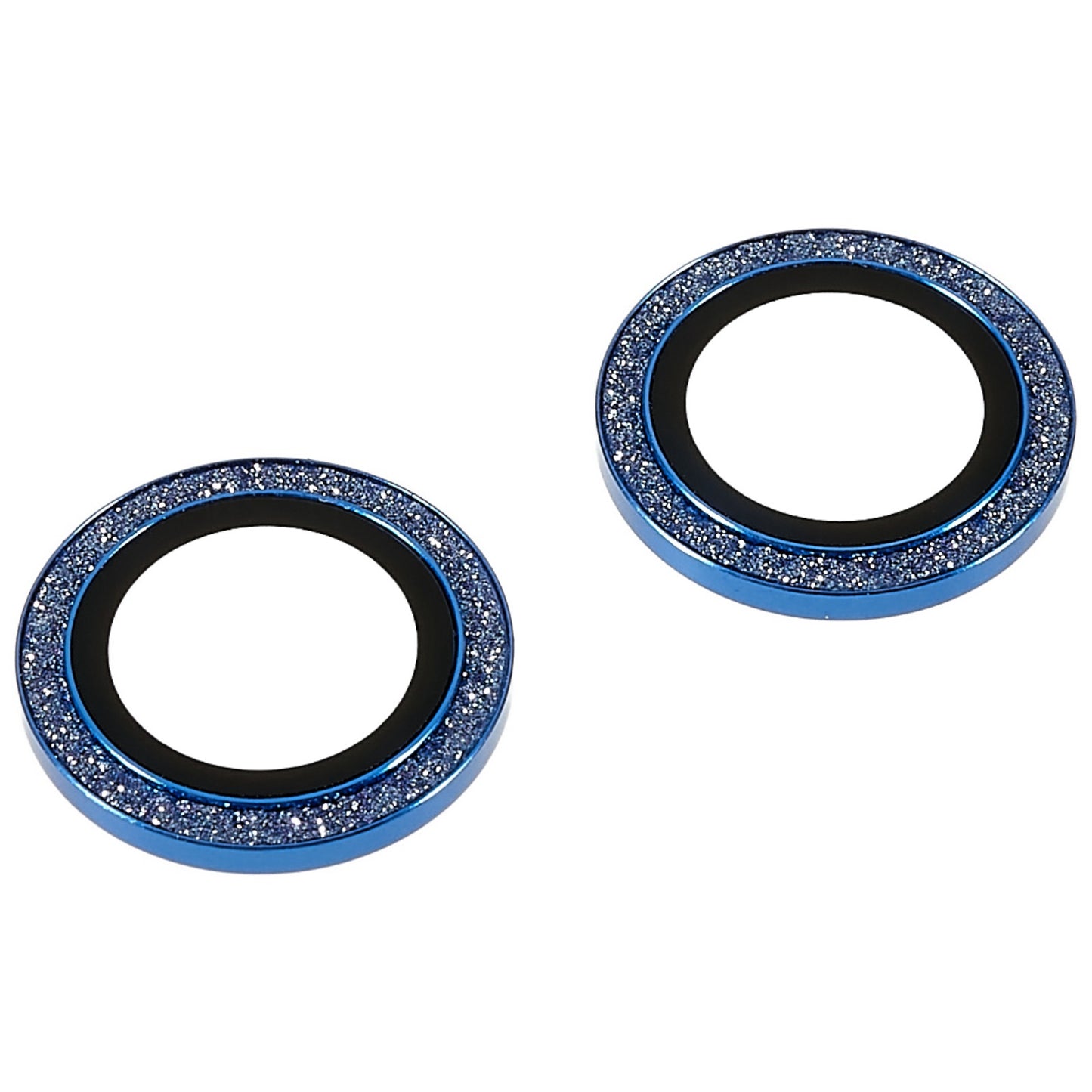 2Pcs / Set for iPhone 14 6.1 inch / 14 Plus 6.7 inch Glitter Rhinestone Camera Lens Protector Metal Ring Tempered Glass Lens Fim