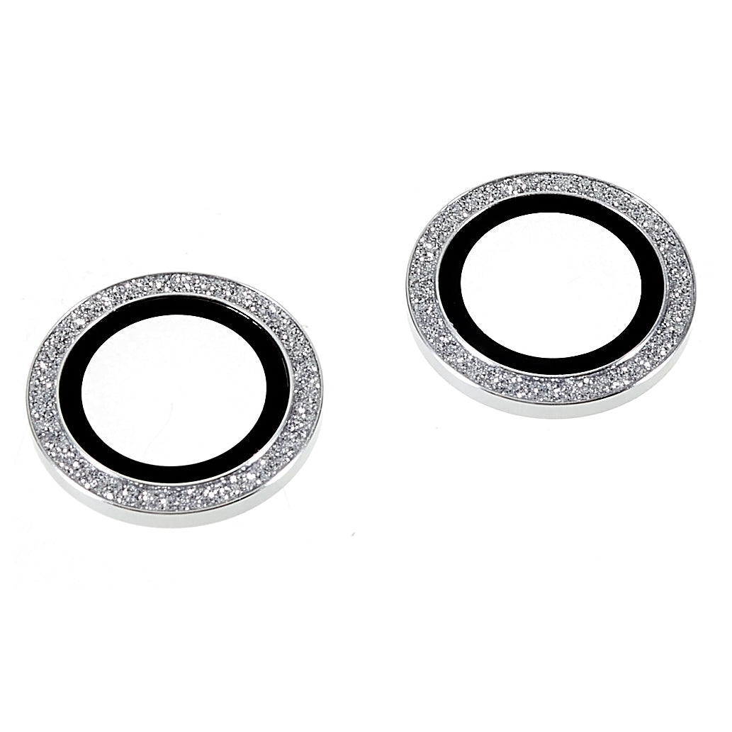 2Pcs / Set for iPhone 14 6.1 inch / 14 Plus 6.7 inch Glitter Rhinestone Camera Lens Protector Metal Ring Tempered Glass Lens Fim