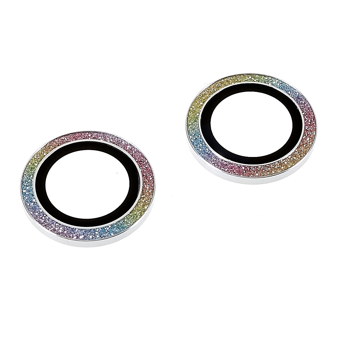 2Pcs / Set for iPhone 14 6.1 inch / 14 Plus 6.7 inch Glitter Rhinestone Camera Lens Protector Metal Ring Tempered Glass Lens Fim