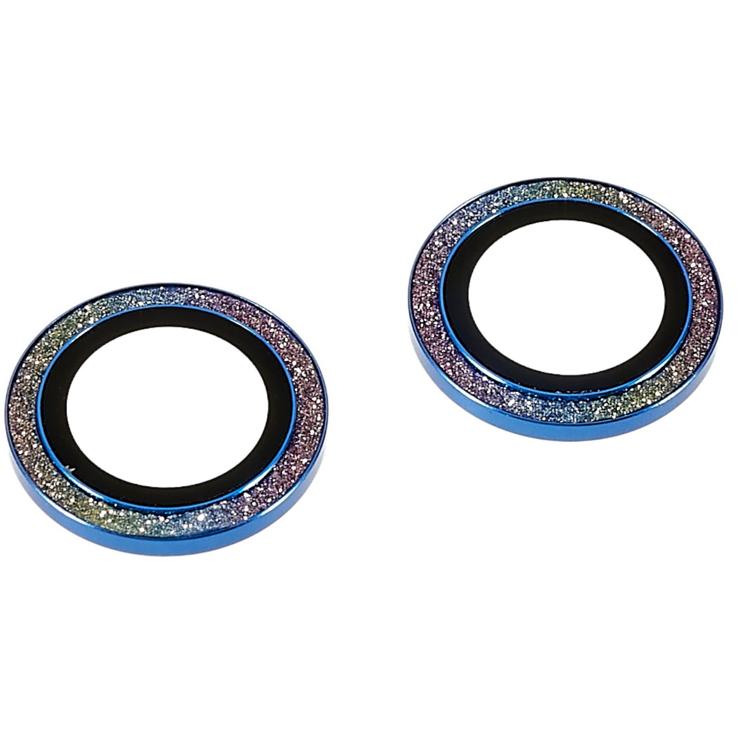 2Pcs / Set for iPhone 14 6.1 inch / 14 Plus 6.7 inch Glitter Rhinestone Camera Lens Protector Metal Ring Tempered Glass Lens Fim