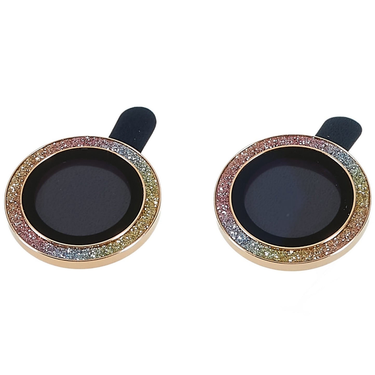 2Pcs / Set for iPhone 14 6.1 inch / 14 Plus 6.7 inch Glitter Rhinestone Camera Lens Protector Metal Ring Tempered Glass Lens Fim