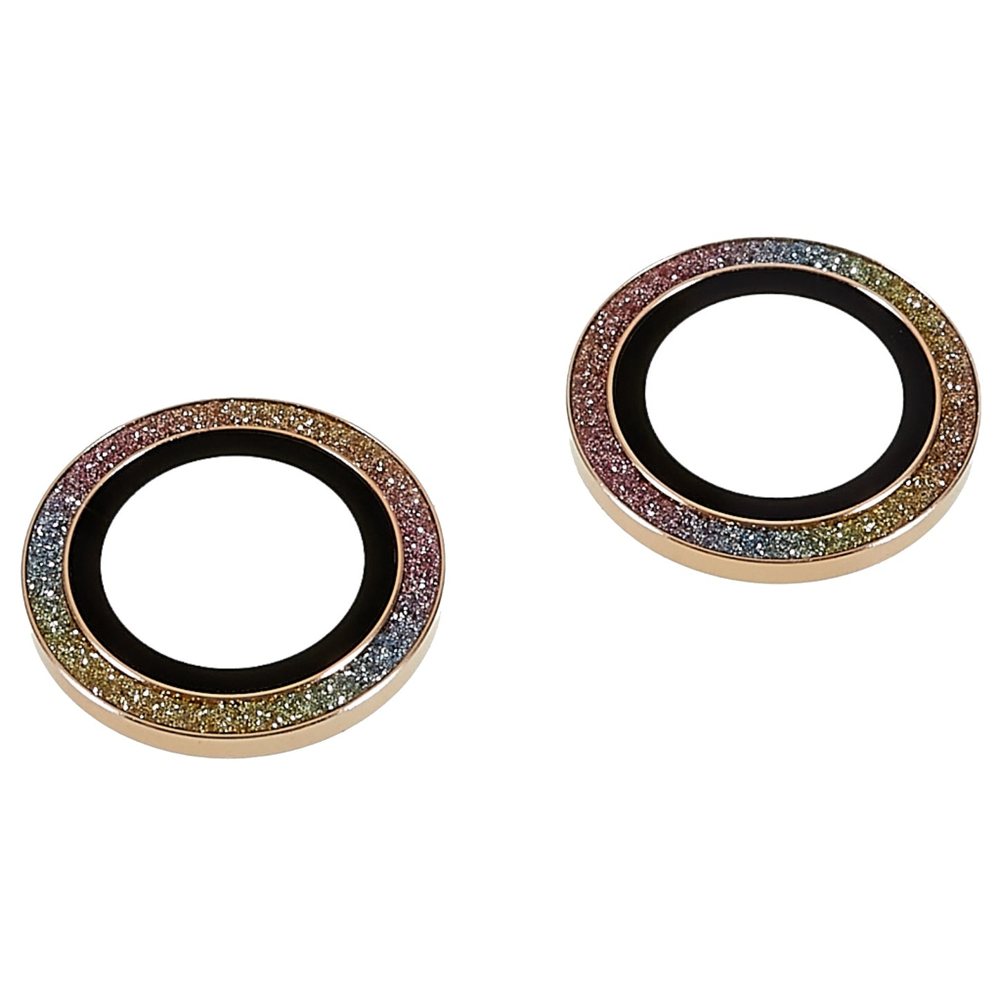 2Pcs / Set for iPhone 14 6.1 inch / 14 Plus 6.7 inch Glitter Rhinestone Camera Lens Protector Metal Ring Tempered Glass Lens Fim