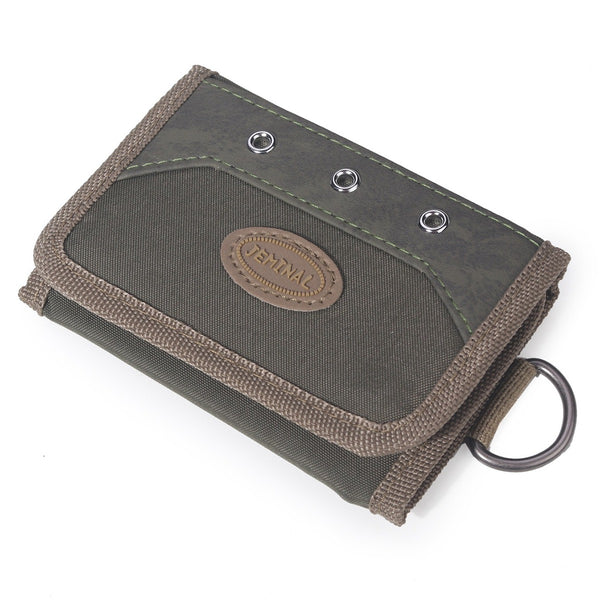JEMINAL 21511# Men Trifold Wallet Magic Tape Closure Canvas Coin Purse Card Holder with Belt Ring