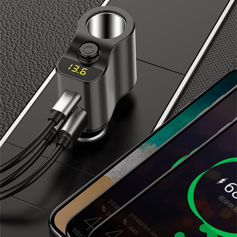 C03 3.1A Dual USB + Type-C Car Charger Voltage Detection Cigarette Lighter Socket Charge Adapter