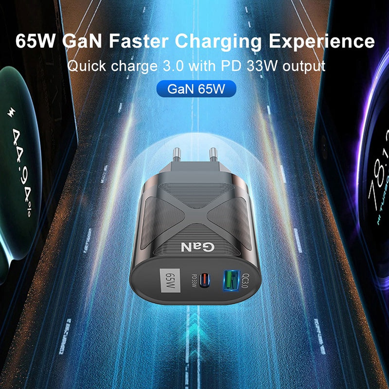 UD7568 65W High Power PD QC3.0 Fast Charging GaN Charger Type-C + USB Power Adapter