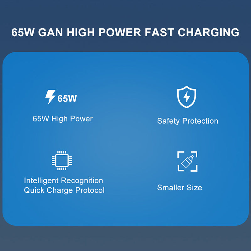 UD7568 65W High Power PD QC3.0 Fast Charging GaN Charger Type-C + USB Power Adapter