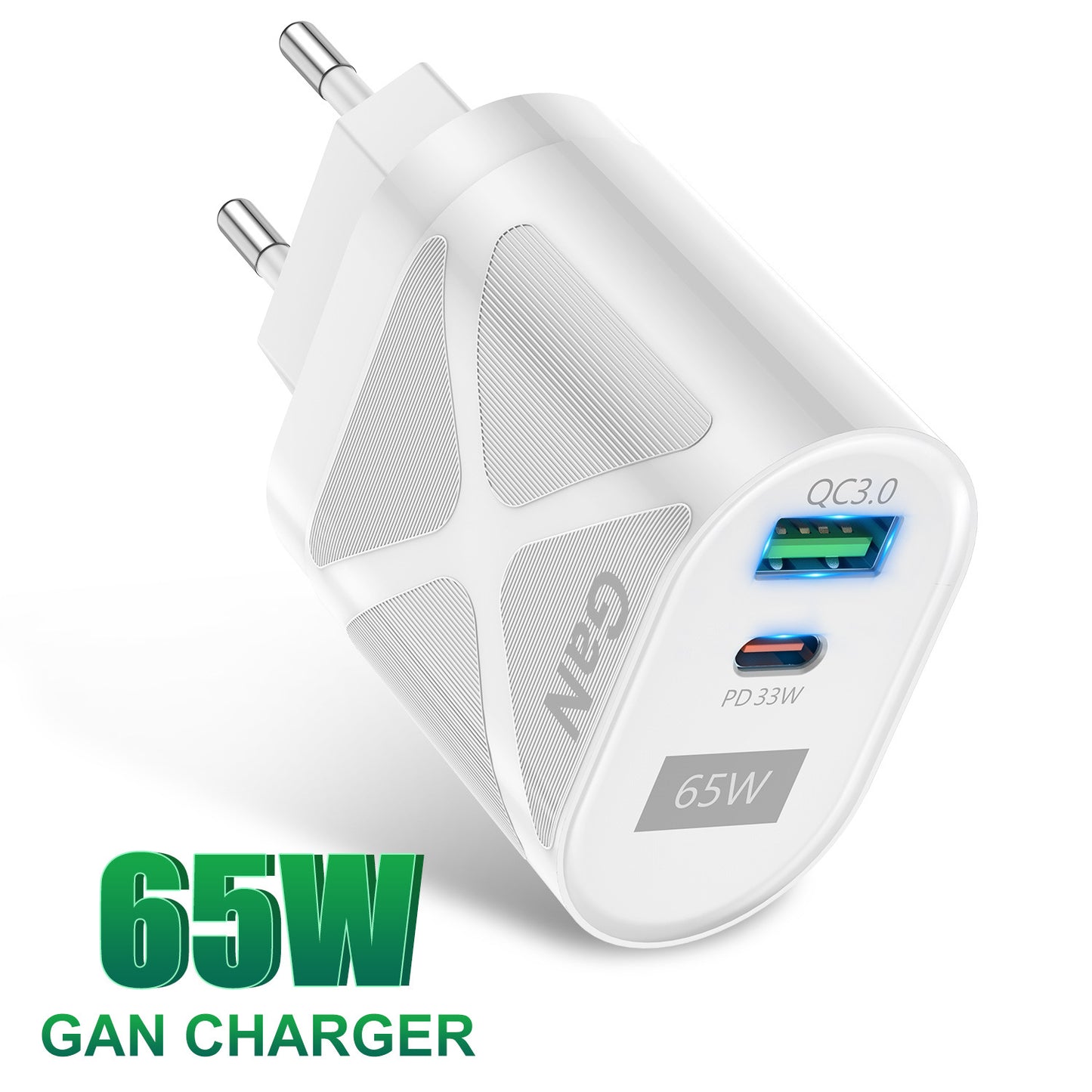 UD7568 65W High Power PD QC3.0 Fast Charging GaN Charger Type-C + USB Power Adapter