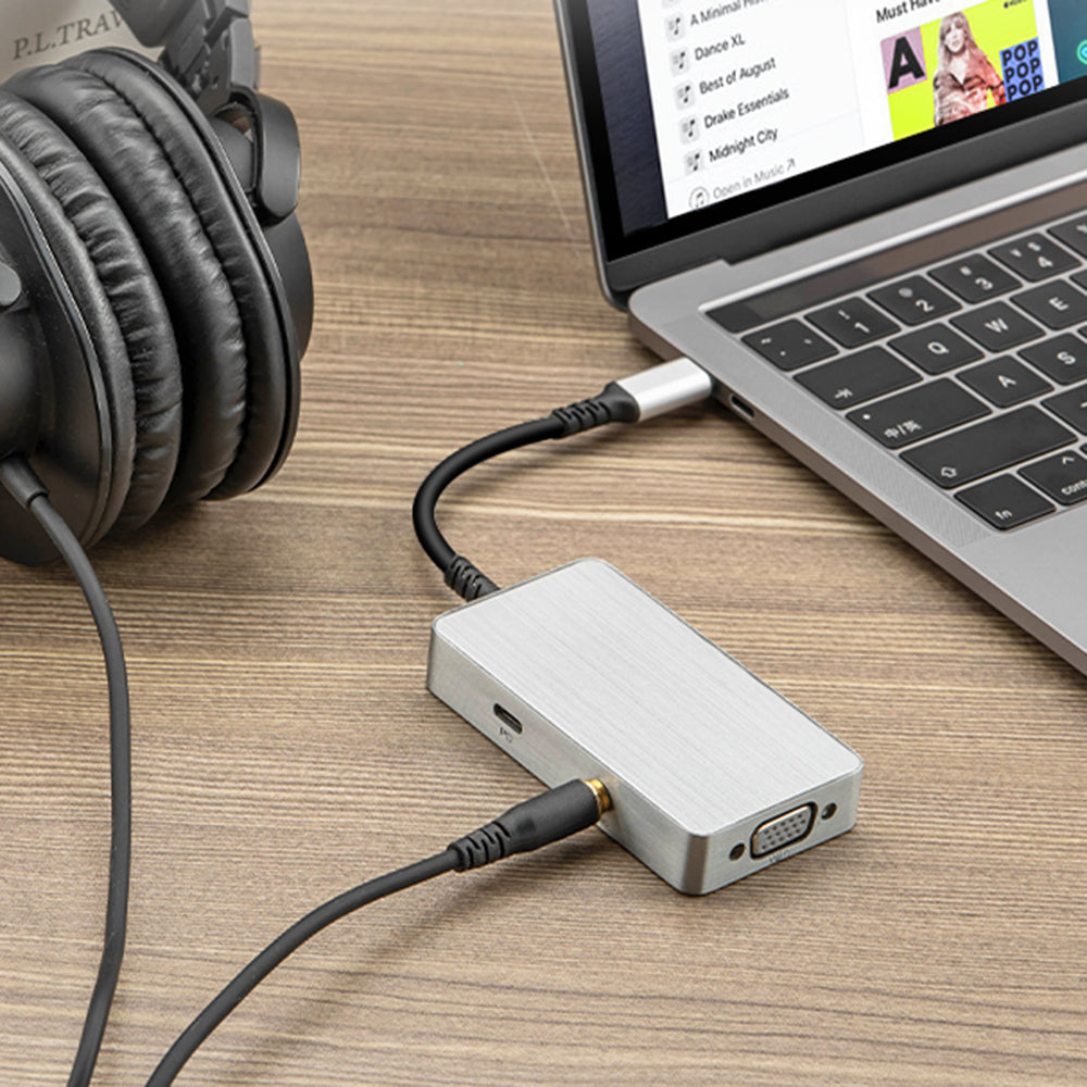 4081-0101RD-03 Type-C Docking Station 5-in-1 Multi-Port Hub Adapter USB Extender USB-C to PD100 + 3.5mm + HD + DP + VGA Converter Support HD/VGA/DP Sync Screen 10Gbps Data Transmission