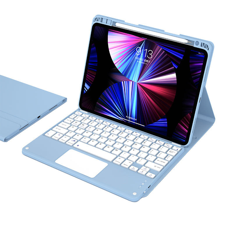 For iPad Pro 11 inch (2021/2020/2018) Skin-feel Leather Tablet Case Detachable Wireless Touch Control Bluetooth Keyboard Protective Cover with Pencil Holder
