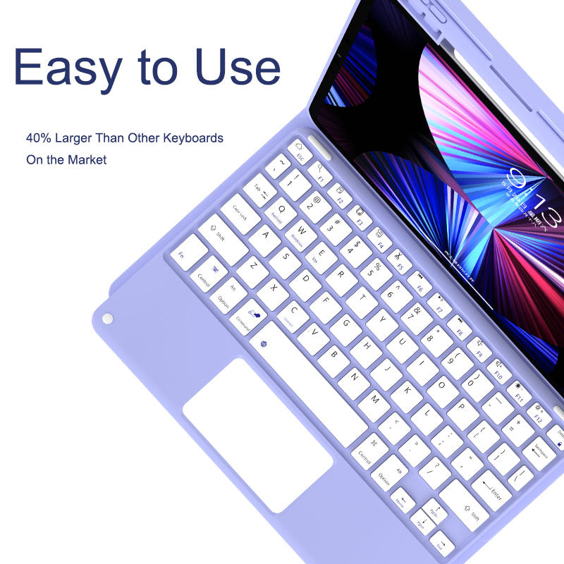 For iPad Pro 11 inch (2021/2020/2018) Skin-feel Leather Tablet Case Detachable Wireless Touch Control Bluetooth Keyboard Protective Cover with Pencil Holder