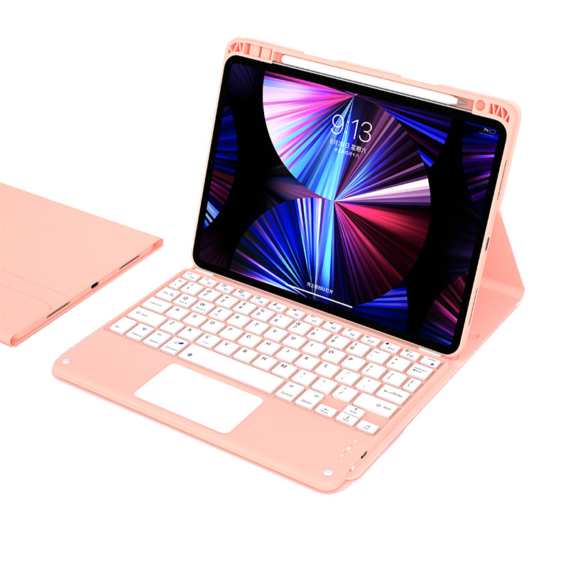 For iPad Pro 11 inch (2021/2020/2018) Skin-feel Leather Tablet Case Detachable Wireless Touch Control Bluetooth Keyboard Protective Cover with Pencil Holder