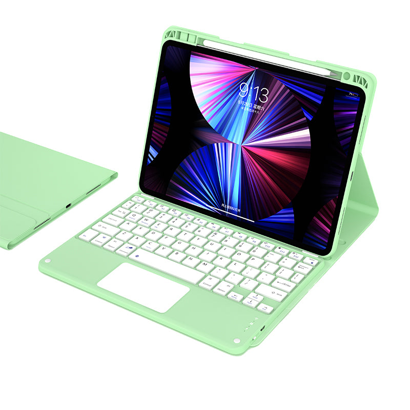 For iPad Pro 11 inch (2021/2020/2018) Skin-feel Leather Tablet Case Detachable Wireless Touch Control Bluetooth Keyboard Protective Cover with Pencil Holder
