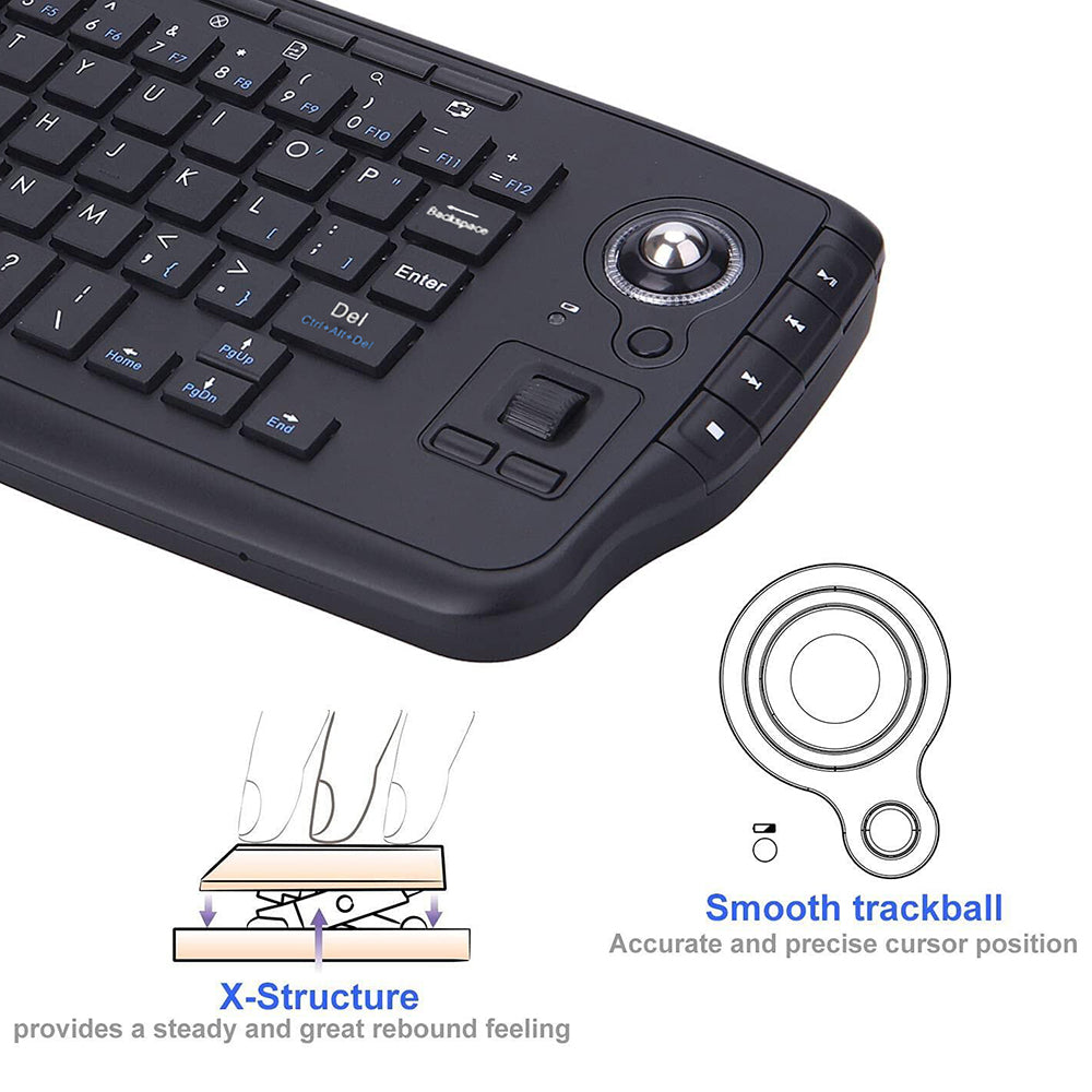 2.4G Wireless Keyboard Multimedia 1200DPI Trackball Air Mouse for Laptop PC