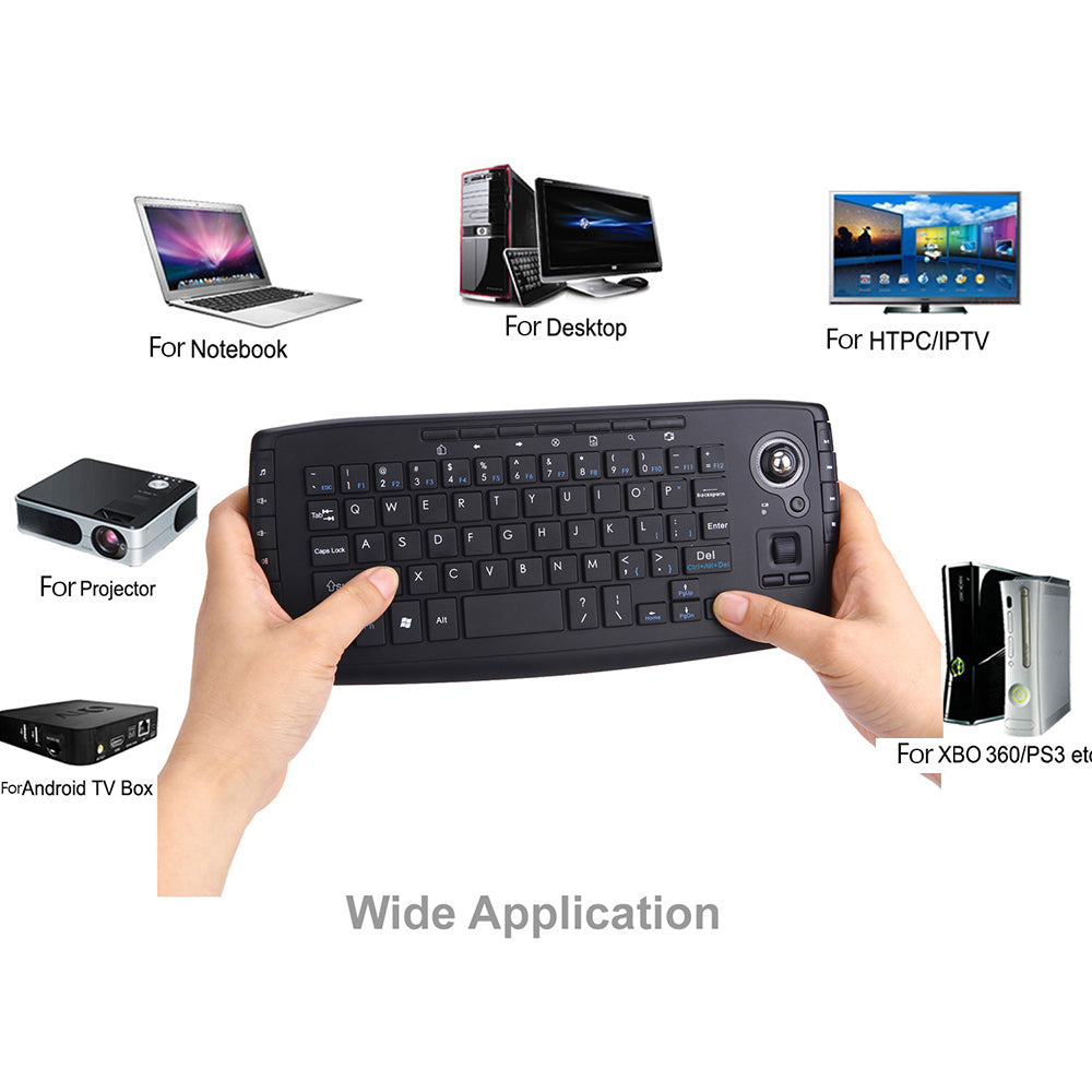 2.4G Wireless Keyboard Multimedia 1200DPI Trackball Air Mouse for Laptop PC