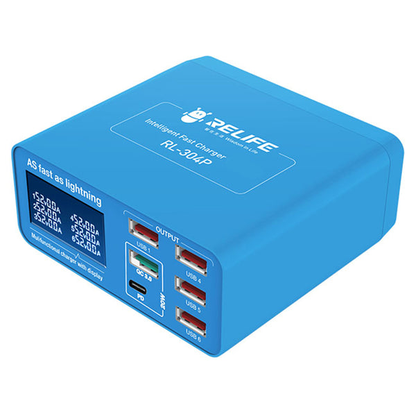 RELIFE RL-304P 6-Port Intelligent QC 3.0 PD Fast Charging Charger with Digital Display