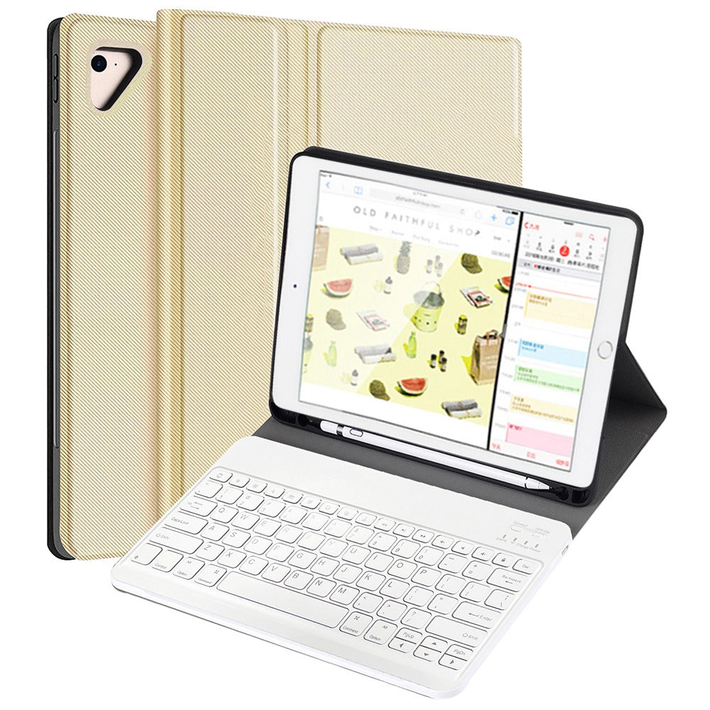 For iPad 9.7-inch (2017)/9.7-inch (2018)/Pro 9.7 inch (2016)/Air (2013)/Air 2 Textured PU Leather Cover Shell + Ultra Slim Wireless Bluetooth Keyboard Set