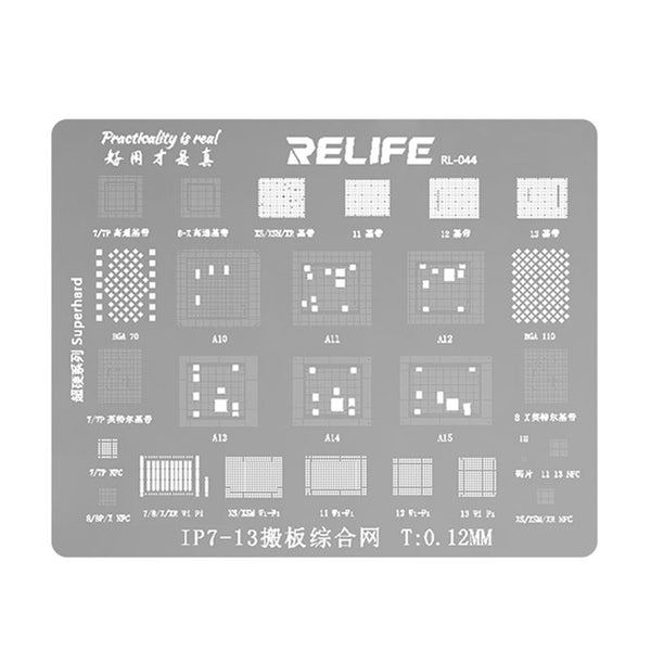 RELIFE RL-044 0.12mm Thickness Motherboard Repair Stencils Planting Tin Network Mesh for iP7 to iP13 CPU/baseband/WI-FI/NFC/BGA