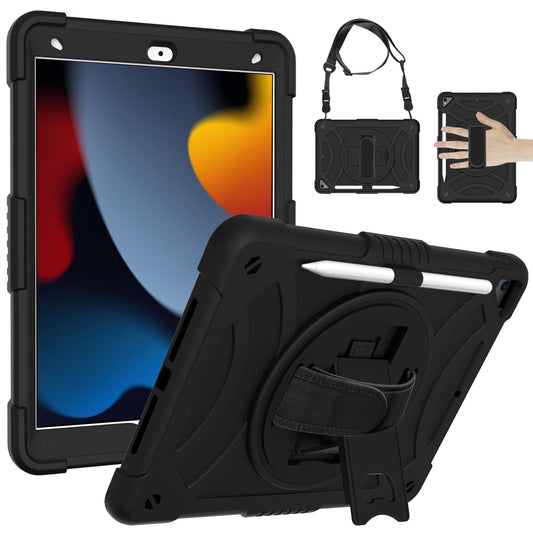 For iPad mini (2021) Shockproof Case Anti-Scratch Rotating Kickstand Case with Shoulder Strap Portable Silicone+PC Tablet Case