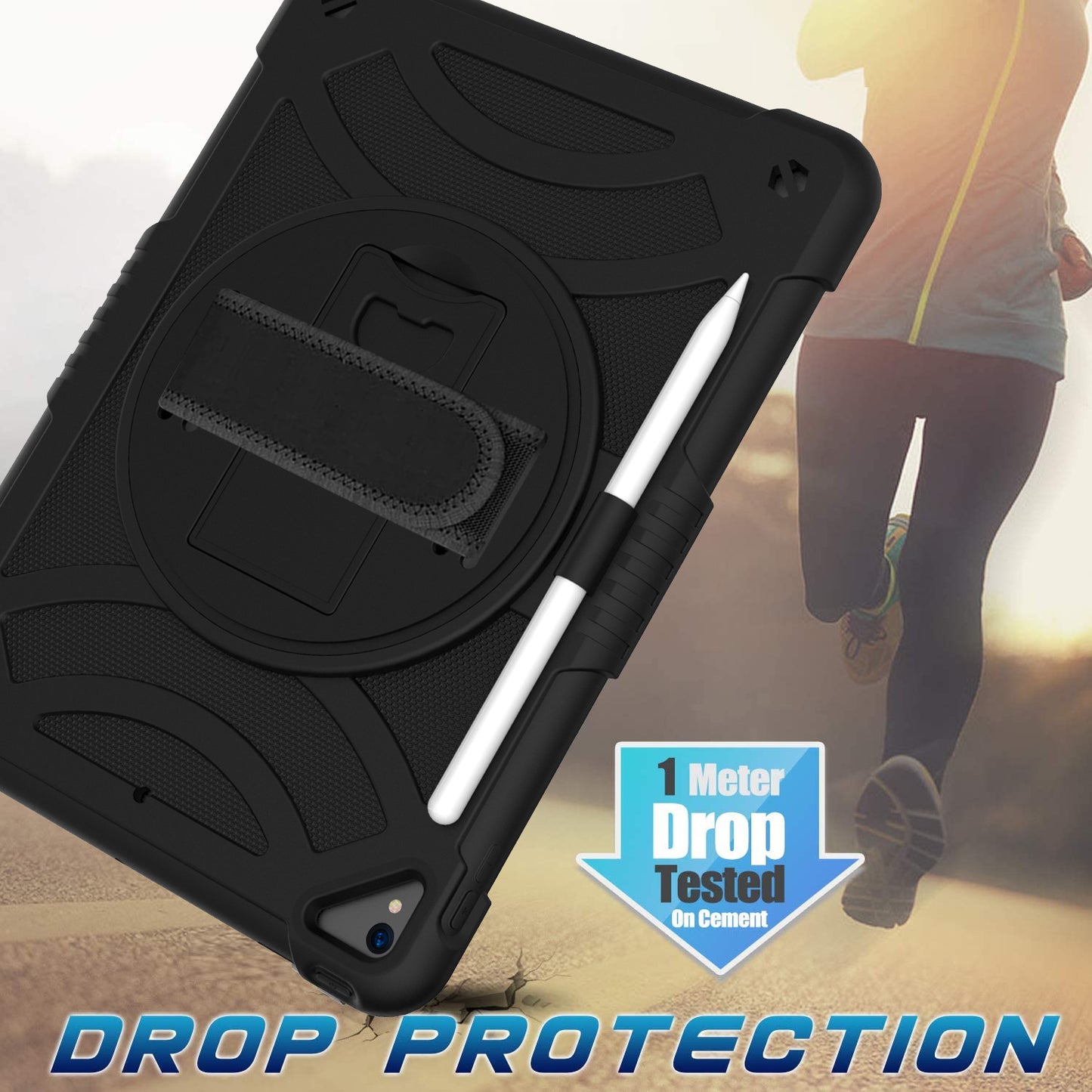 For iPad mini (2021) Shockproof Case Anti-Scratch Rotating Kickstand Case with Shoulder Strap Portable Silicone+PC Tablet Case