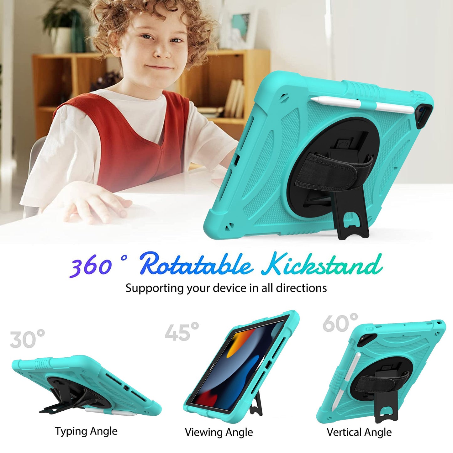 For iPad mini (2021) Shockproof Case Anti-Scratch Rotating Kickstand Case with Shoulder Strap Portable Silicone+PC Tablet Case