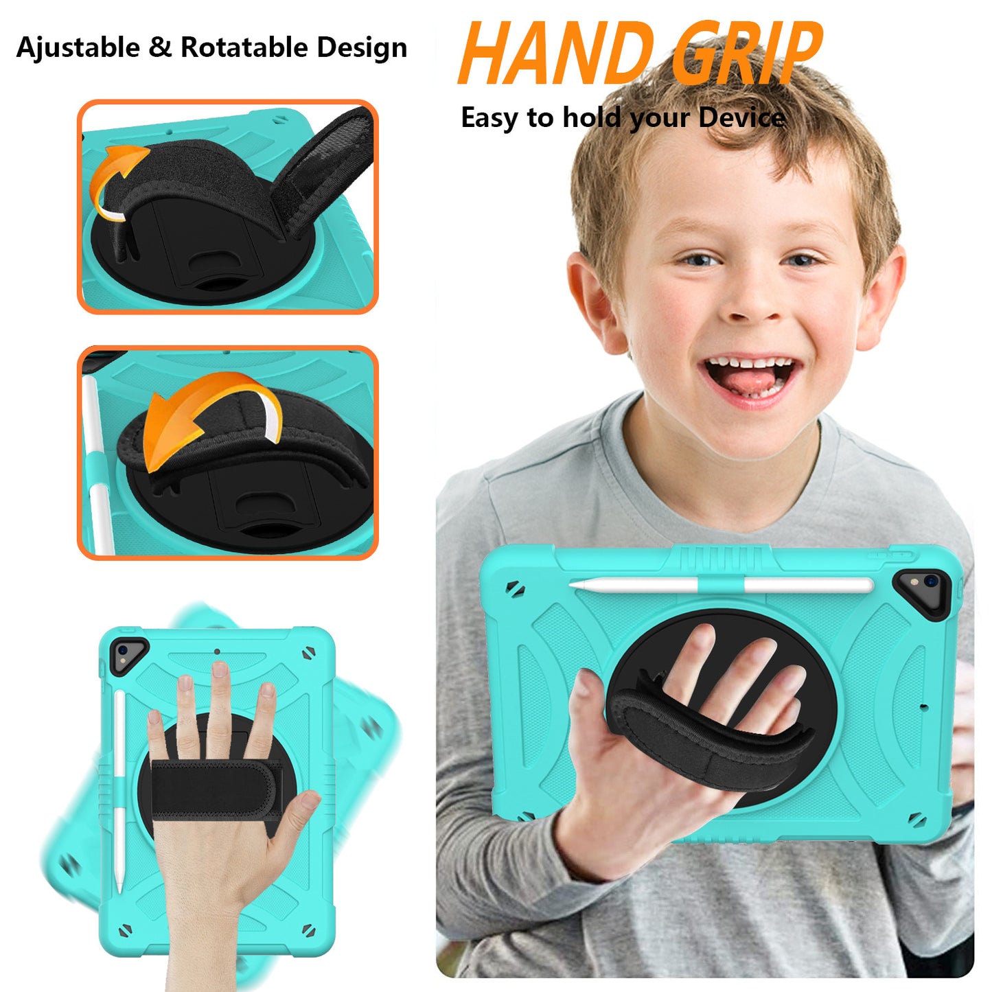 For iPad mini (2021) Shockproof Case Anti-Scratch Rotating Kickstand Case with Shoulder Strap Portable Silicone+PC Tablet Case