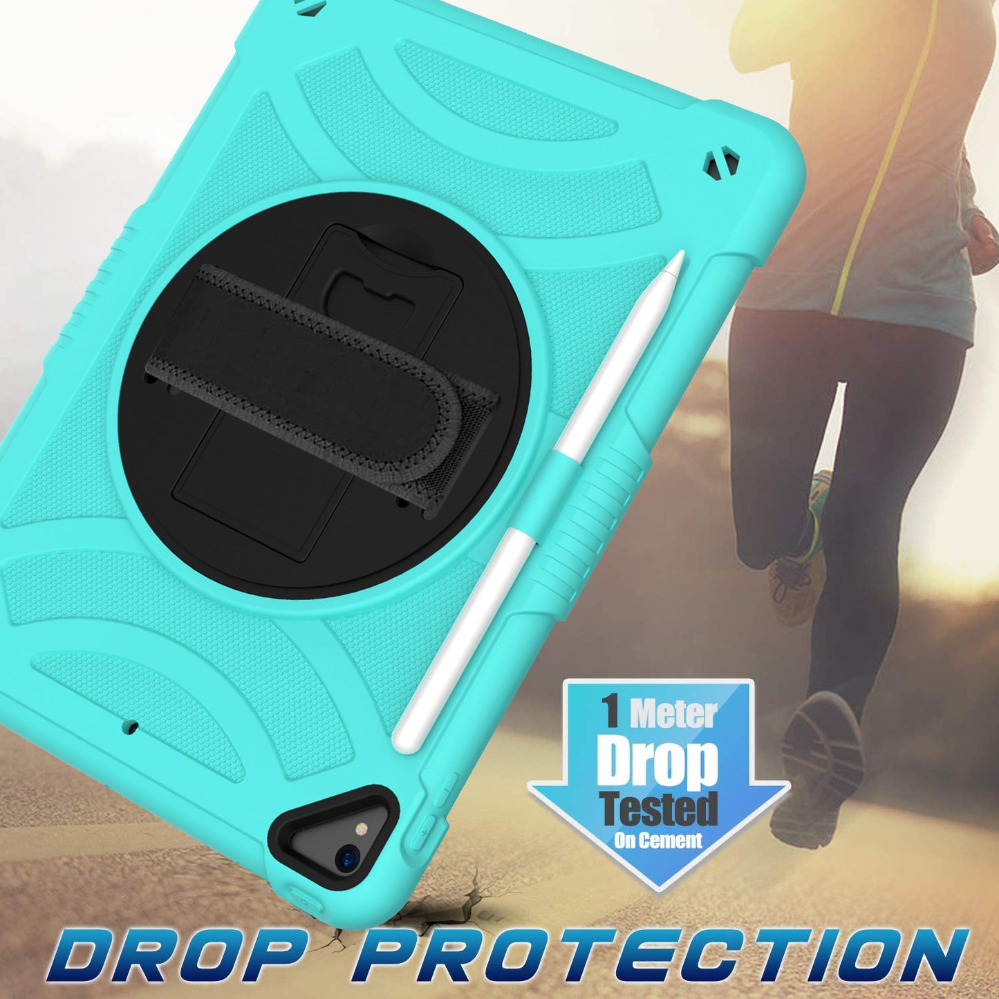For iPad mini (2021) Shockproof Case Anti-Scratch Rotating Kickstand Case with Shoulder Strap Portable Silicone+PC Tablet Case