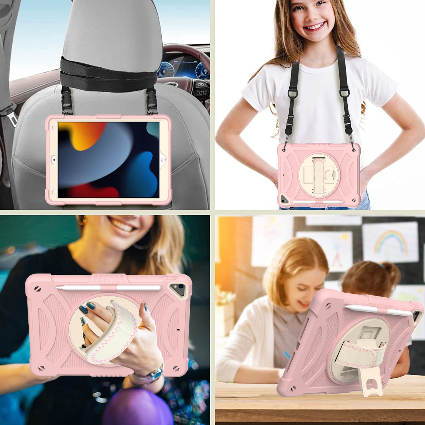 For iPad mini (2021) Shockproof Case Anti-Scratch Rotating Kickstand Case with Shoulder Strap Portable Silicone+PC Tablet Case