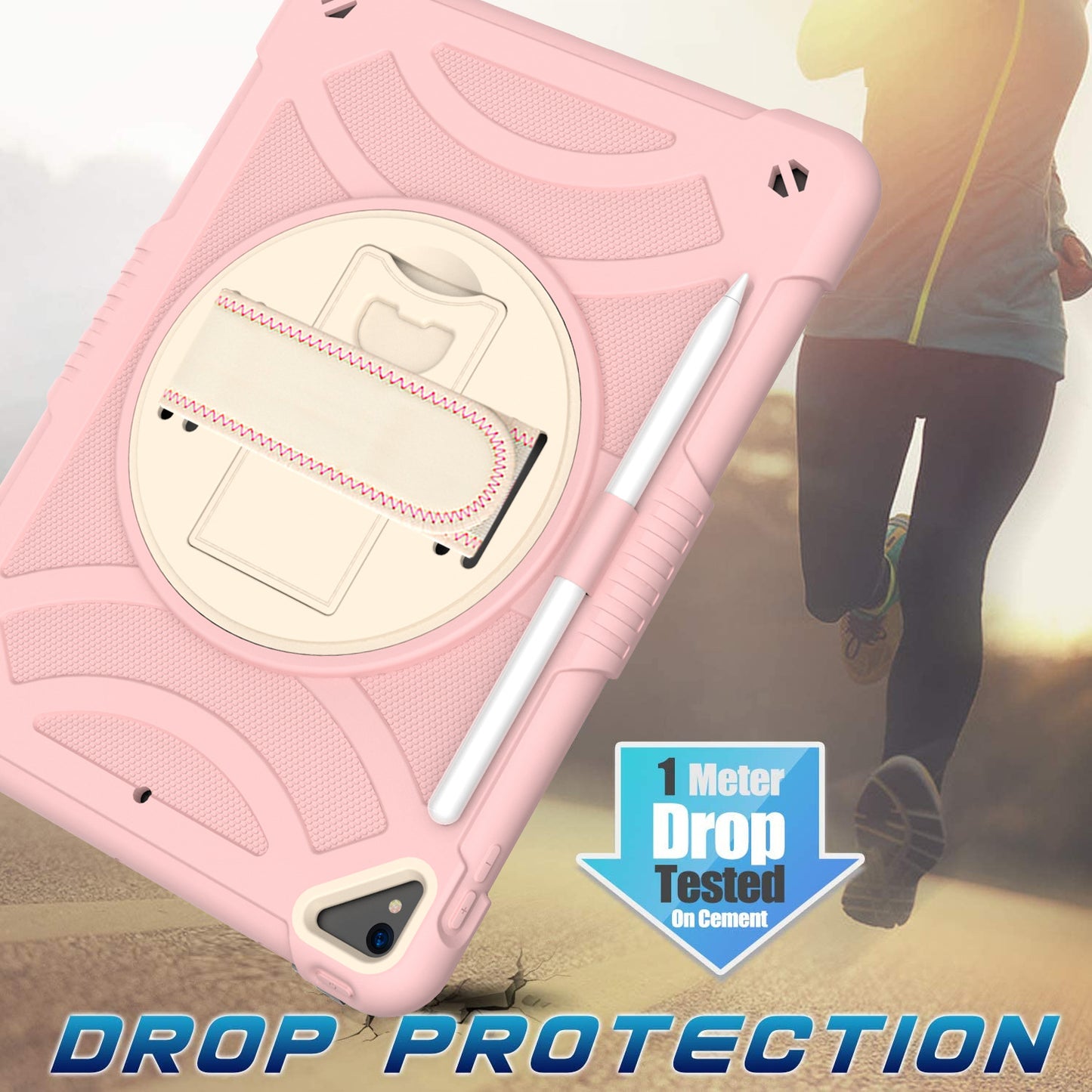 For iPad mini (2021) Shockproof Case Anti-Scratch Rotating Kickstand Case with Shoulder Strap Portable Silicone+PC Tablet Case