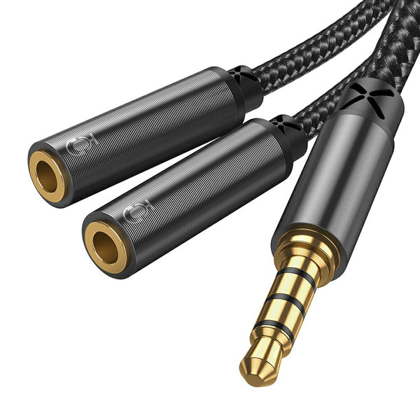 JOYROOM JR-A04 Headphone Splitter 3.5mm Audio Stereo Y Splitter Extension Cable Male to Female Dual Headphone Jack Adapter - Black