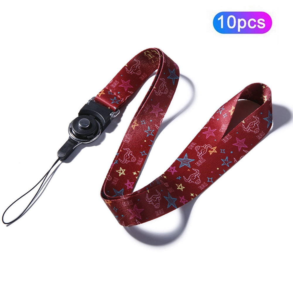 10Pcs / Pack 12 Constellations Cartoon Printed Rotating Buckle Lanyard Detachable Mobile Phone Name Tag Neck Strap