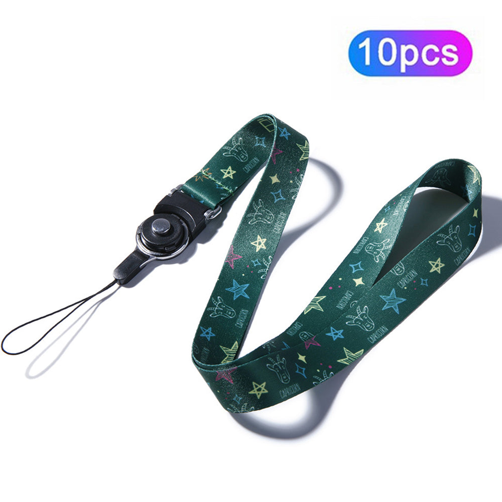 10Pcs / Pack 12 Constellations Cartoon Printed Rotating Buckle Lanyard Detachable Mobile Phone Name Tag Neck Strap