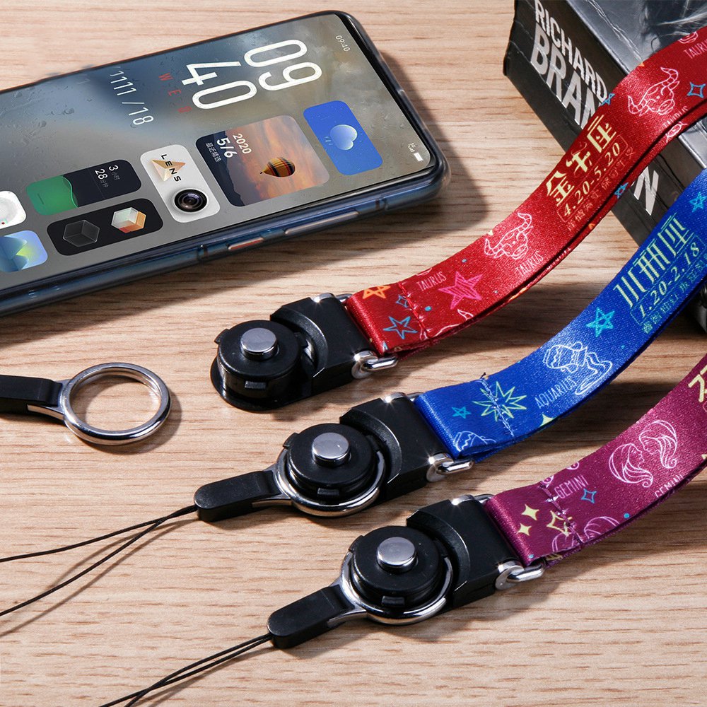 10Pcs / Pack 12 Constellations Cartoon Printed Rotating Buckle Lanyard Detachable Mobile Phone Name Tag Neck Strap