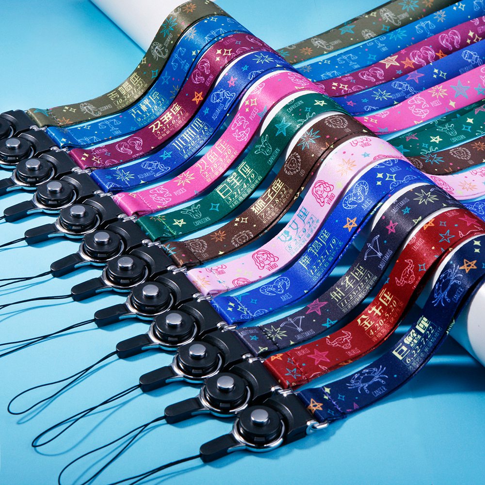 10Pcs / Pack 12 Constellations Cartoon Printed Rotating Buckle Lanyard Detachable Mobile Phone Name Tag Neck Strap
