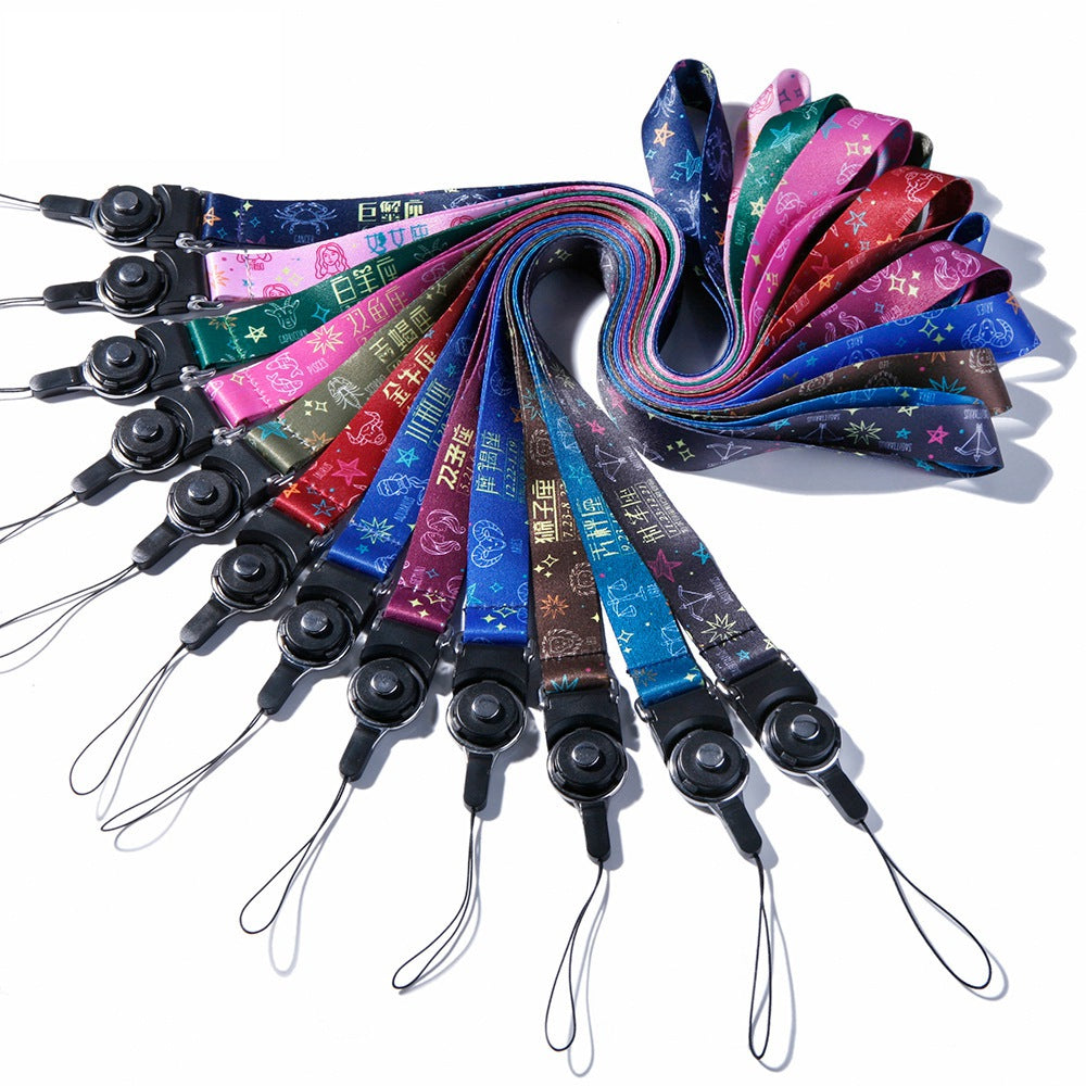 10Pcs / Pack 12 Constellations Cartoon Printed Rotating Buckle Lanyard Detachable Mobile Phone Name Tag Neck Strap