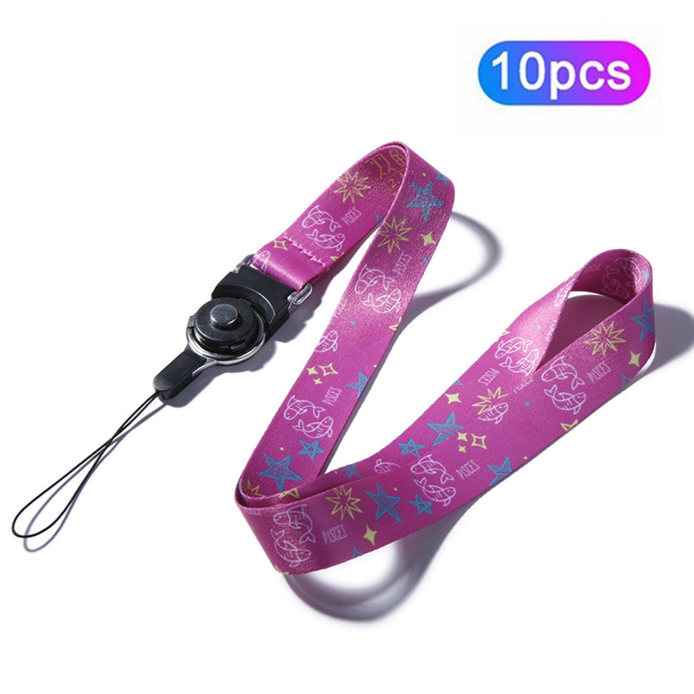 10Pcs / Pack 12 Constellations Cartoon Printed Rotating Buckle Lanyard Detachable Mobile Phone Name Tag Neck Strap