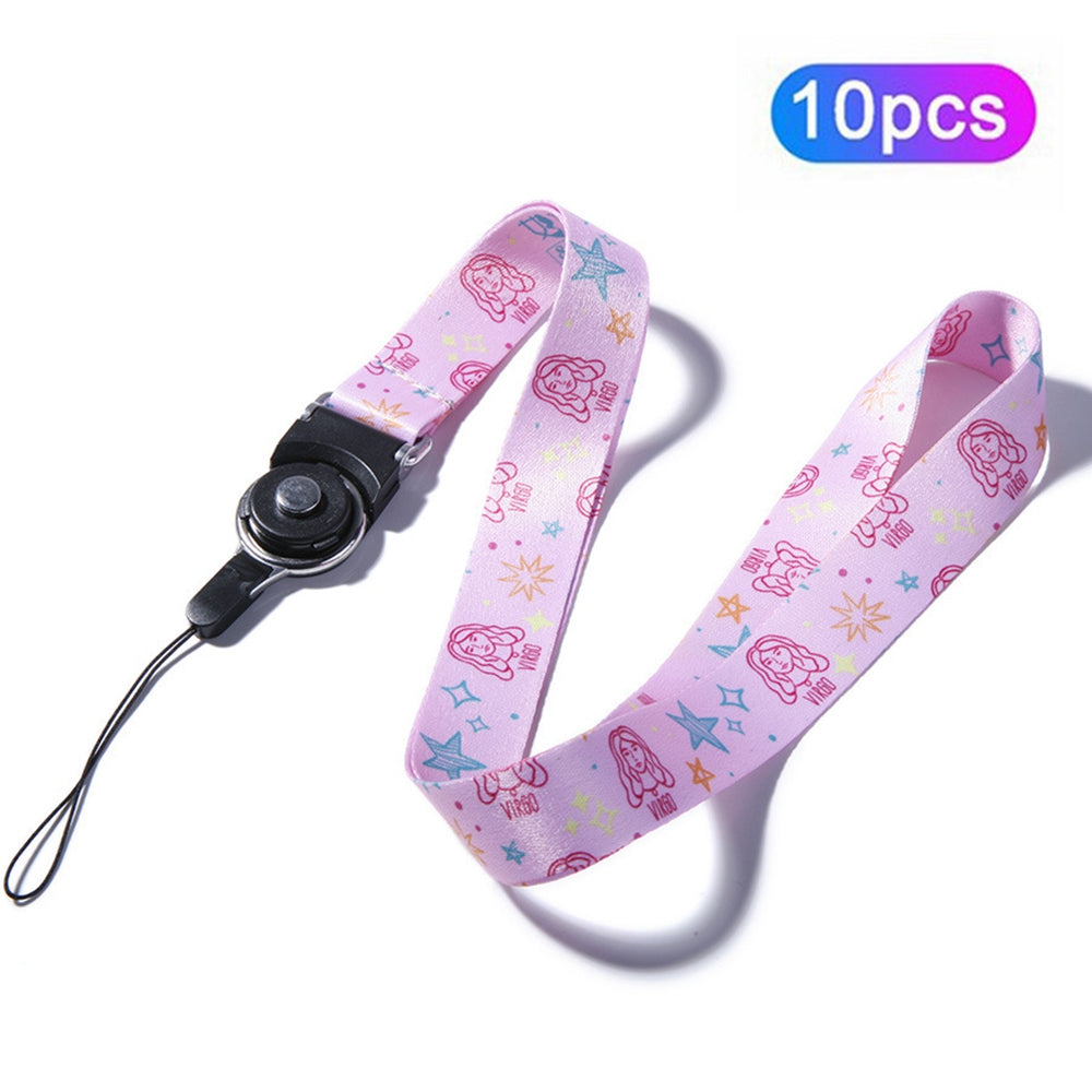 10Pcs / Pack 12 Constellations Cartoon Printed Rotating Buckle Lanyard Detachable Mobile Phone Name Tag Neck Strap