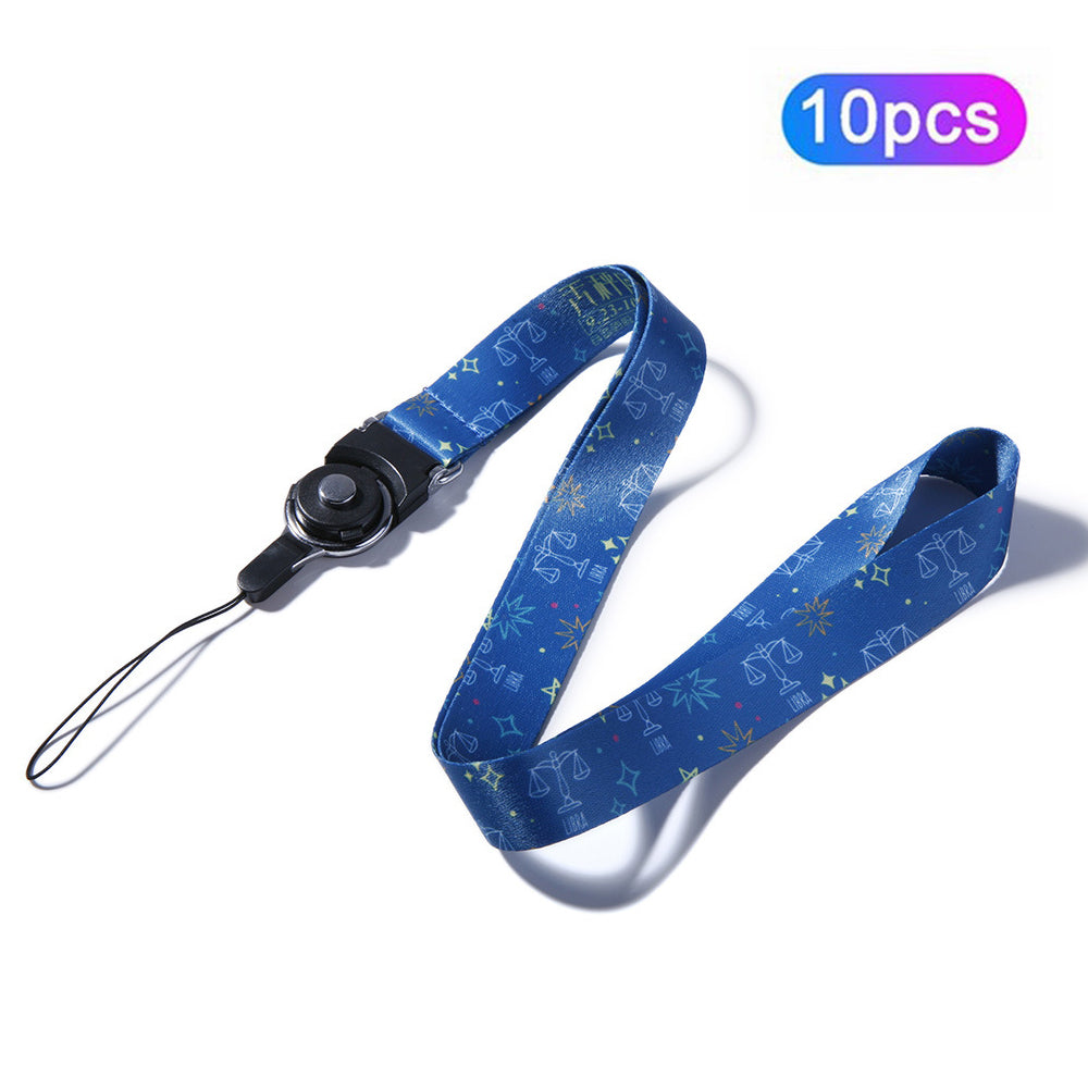 10Pcs / Pack 12 Constellations Cartoon Printed Rotating Buckle Lanyard Detachable Mobile Phone Name Tag Neck Strap