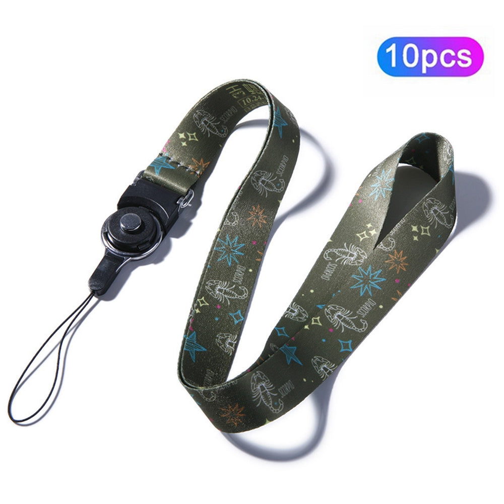10Pcs / Pack 12 Constellations Cartoon Printed Rotating Buckle Lanyard Detachable Mobile Phone Name Tag Neck Strap