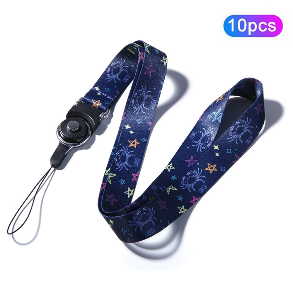 10Pcs / Pack 12 Constellations Cartoon Printed Rotating Buckle Lanyard Detachable Mobile Phone Name Tag Neck Strap