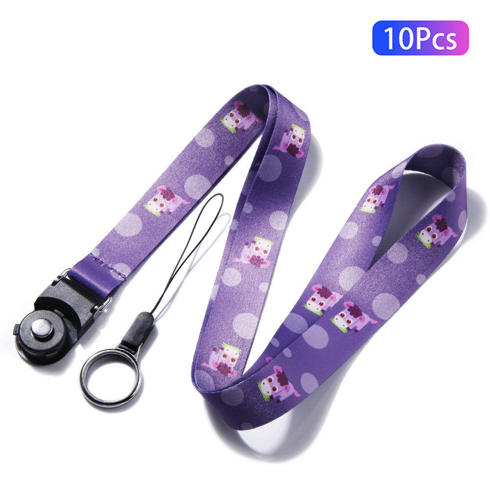10Pcs / Pack Chinese Zodiac Printed Detachable Finger Ring Rope Rotating Buckle Lanyard Mobile Phone Name Tag Neck Strap