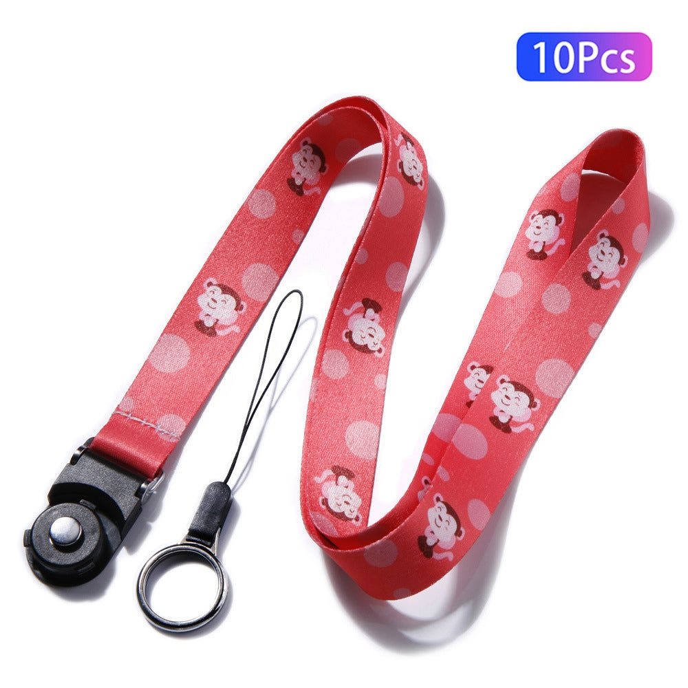 10Pcs / Pack Chinese Zodiac Printed Detachable Finger Ring Rope Rotating Buckle Lanyard Mobile Phone Name Tag Neck Strap