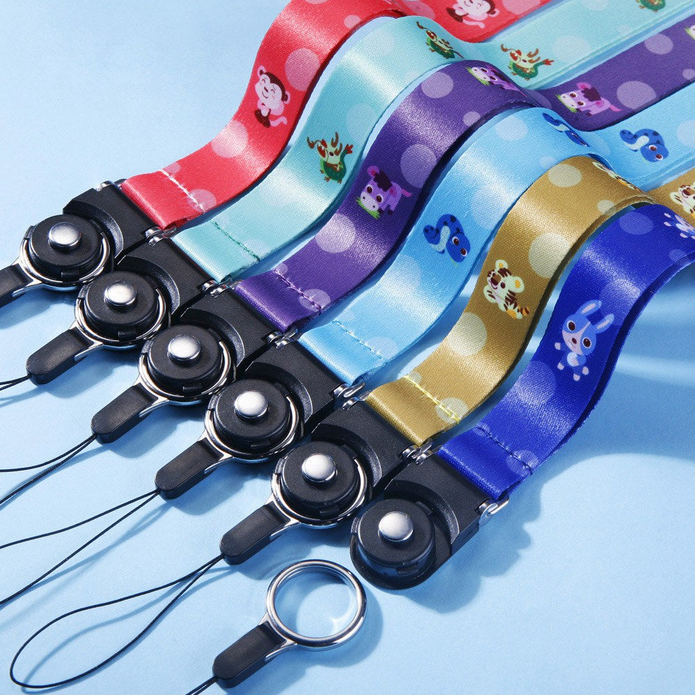 10Pcs / Pack Chinese Zodiac Printed Detachable Finger Ring Rope Rotating Buckle Lanyard Mobile Phone Name Tag Neck Strap