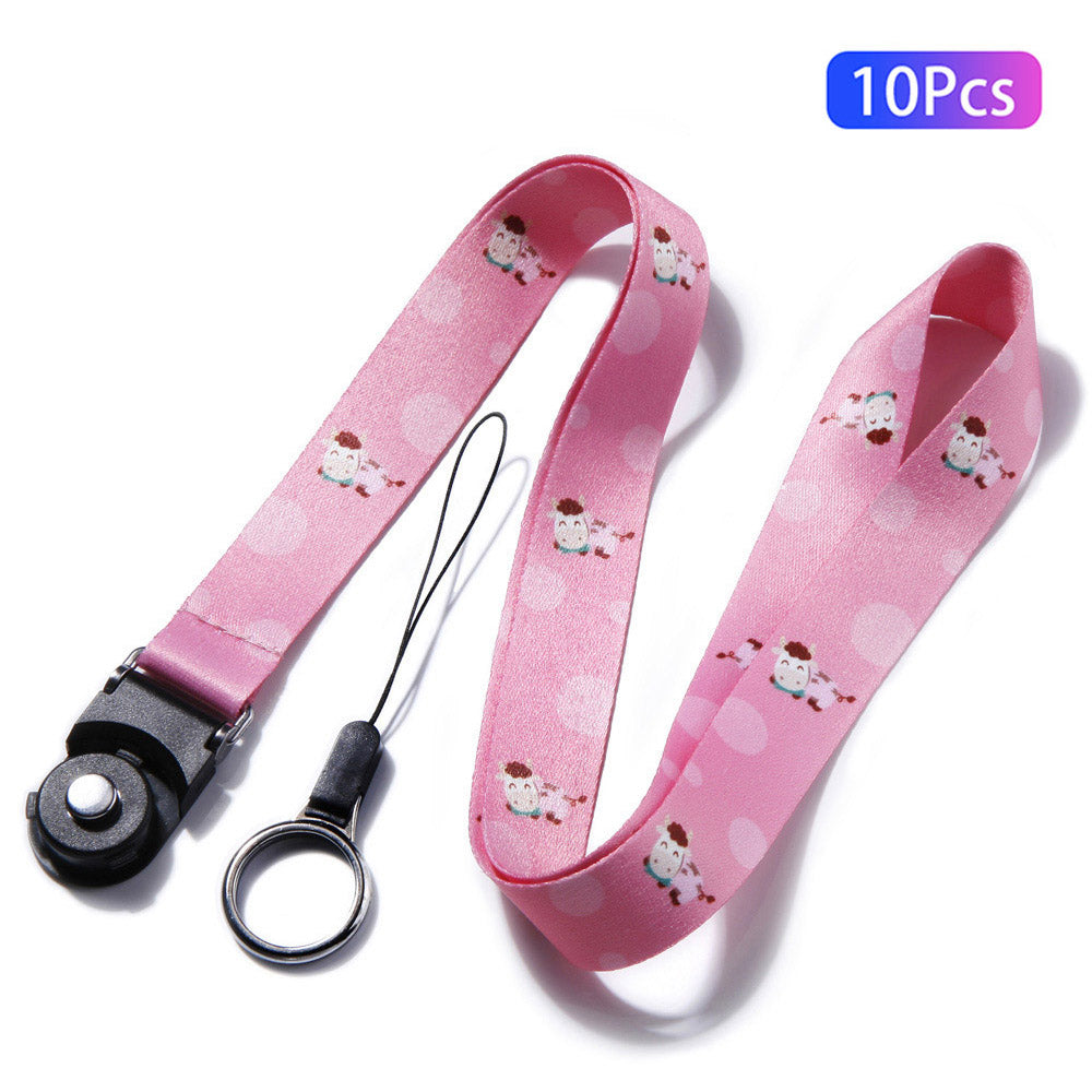 10Pcs / Pack Chinese Zodiac Printed Detachable Finger Ring Rope Rotating Buckle Lanyard Mobile Phone Name Tag Neck Strap
