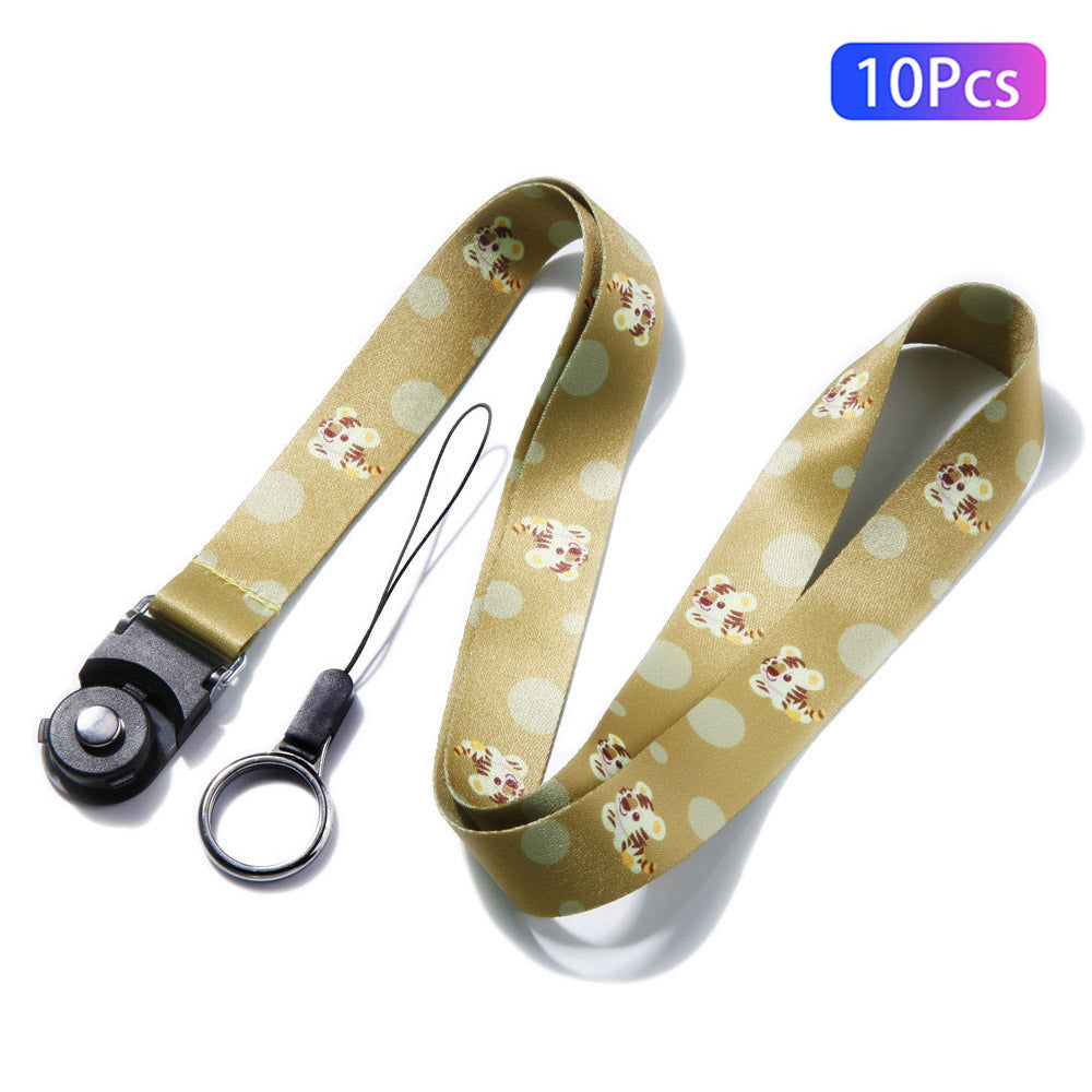 10Pcs / Pack Chinese Zodiac Printed Detachable Finger Ring Rope Rotating Buckle Lanyard Mobile Phone Name Tag Neck Strap