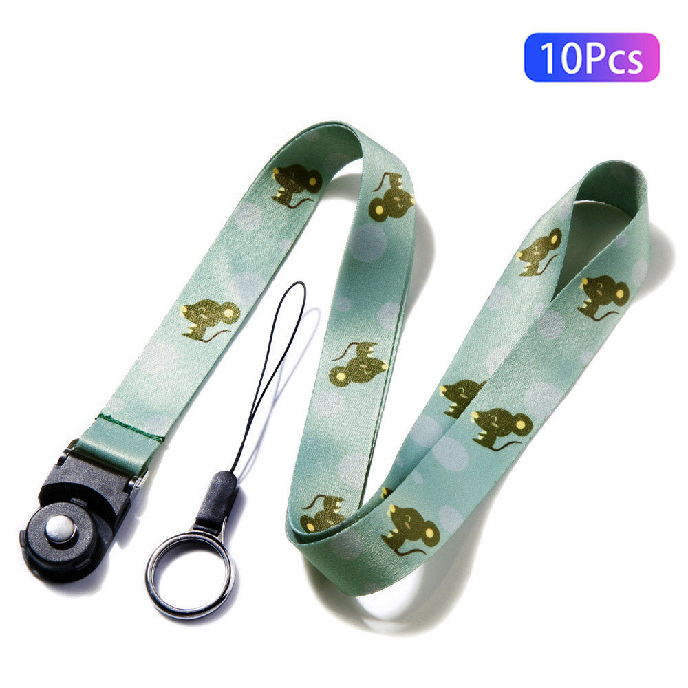10Pcs / Pack Chinese Zodiac Printed Detachable Finger Ring Rope Rotating Buckle Lanyard Mobile Phone Name Tag Neck Strap