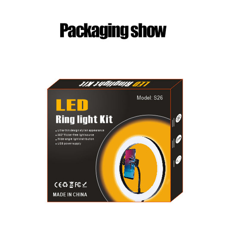 S26-RGB 10-inch RGB LED Ring Light Adjustable Brightness Selfie Photography Fill Light with Phone Holder