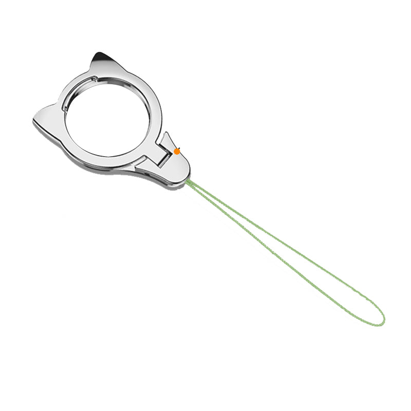 2-in-1 Cat Head Finger Ring Phone Kickstand Cellphone Anti-drop Lanyard Hand Rope