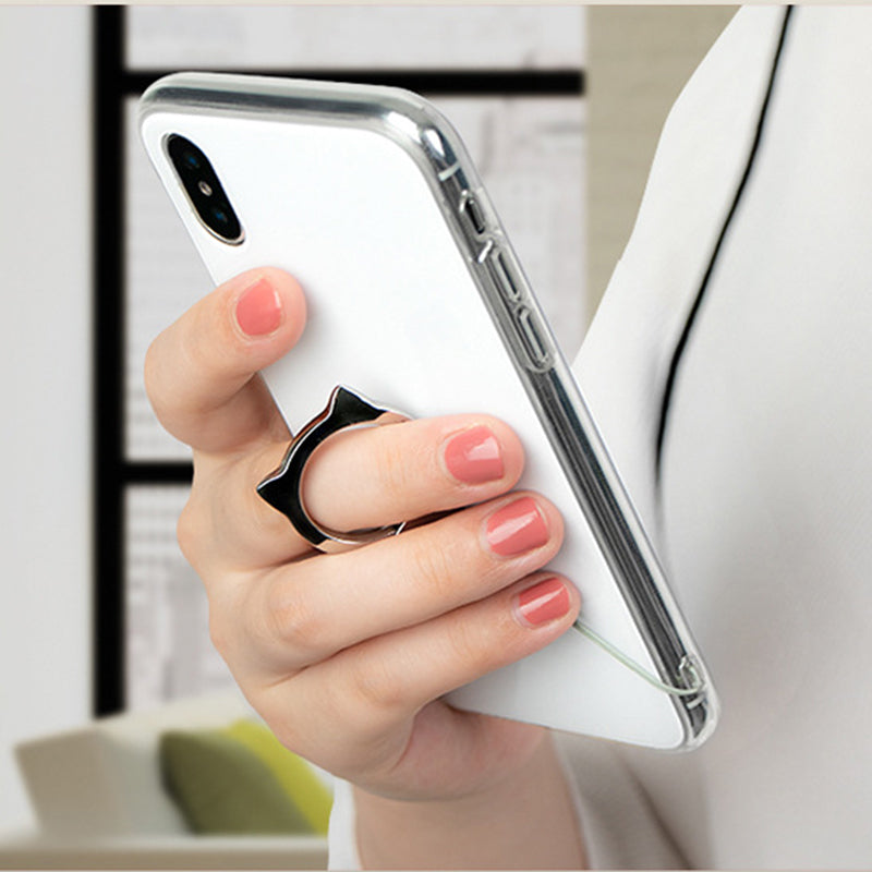 2-in-1 Cat Head Finger Ring Phone Kickstand Cellphone Anti-drop Lanyard Hand Rope